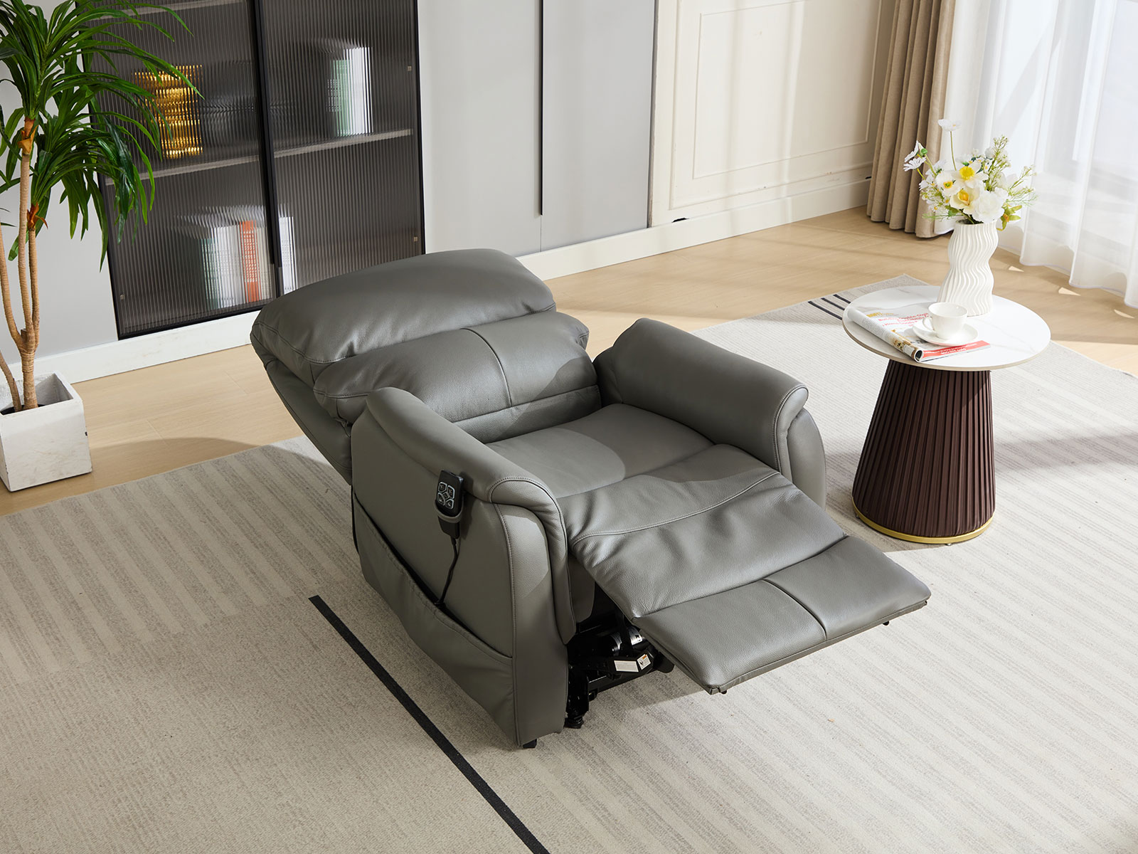 GFA Normandy Dual Motor Riser Recliner in Dark Grey Leather/Match