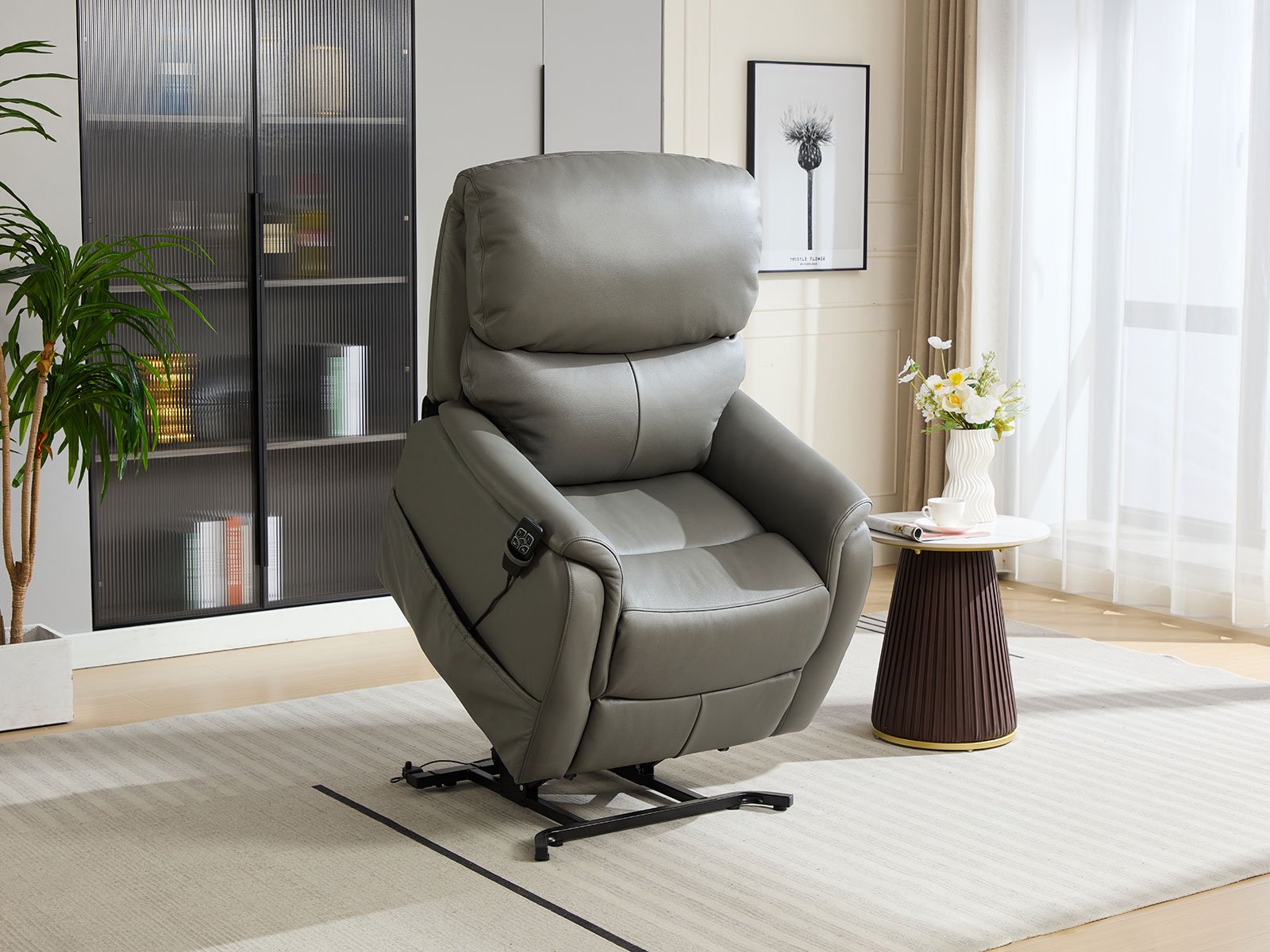 GFA Normandy Dual Motor Riser Recliner in Dark Grey Leather/Match