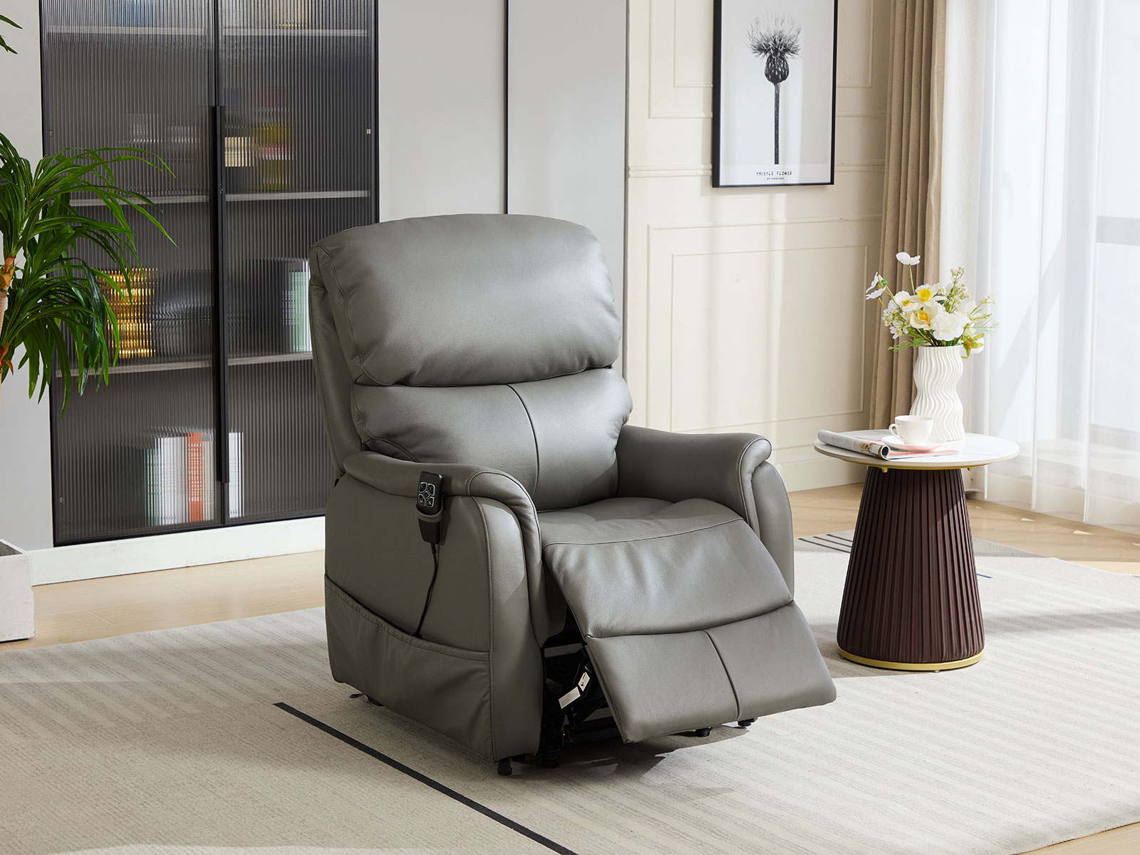 GFA Normandy Dual Motor Riser Recliner in Dark Grey Leather/Match
