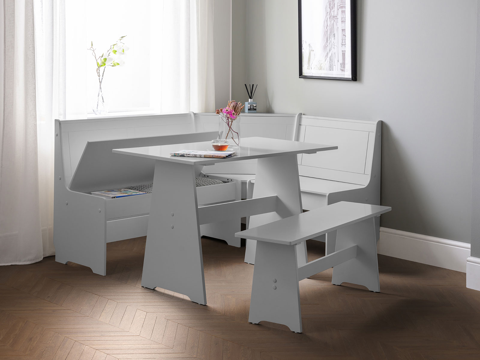 Julian Bowen Newport Corner Dining Set with Storage Bench in Grey From
